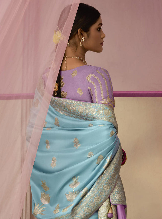 Breeze Blue Dola Viscose Silk Woven Wedding Saree