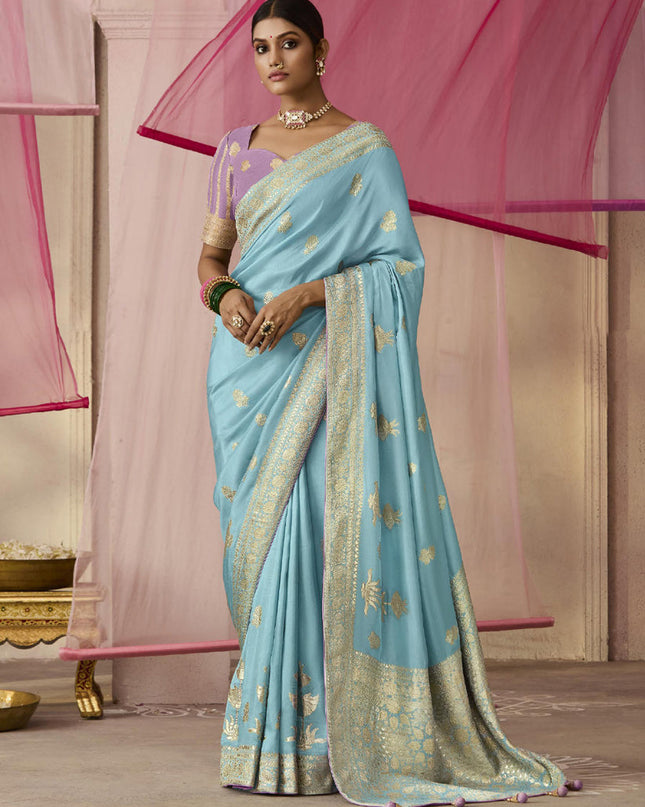 Breeze Blue Dola Viscose Silk Woven Wedding Saree