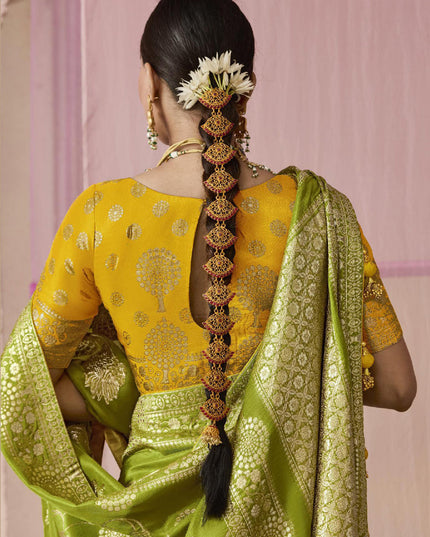 Parrot Green Dola Viscose Silk Woven Wedding Saree