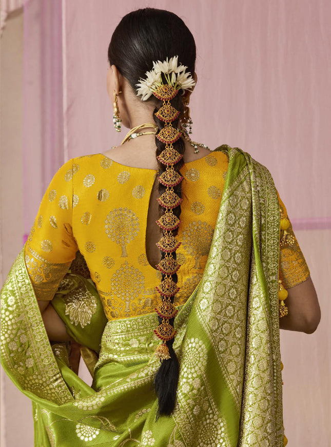 Parrot Green Dola Viscose Silk Woven Wedding Saree