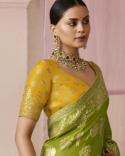 Parrot Green Dola Viscose Silk Woven Wedding Saree
