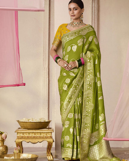 Parrot Green Dola Viscose Silk Woven Wedding Saree