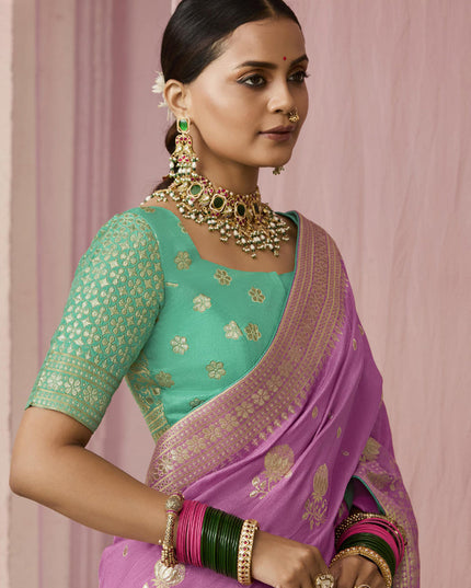 Onion Pink Dola Viscose Silk Woven Wedding Saree