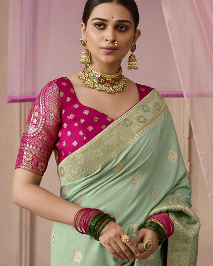 Pastel Green Dola Viscose Silk Woven Wedding Saree
