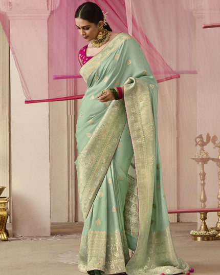 Pastel Green Dola Viscose Silk Woven Wedding Saree