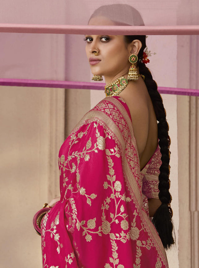 Fuchsia Dola Viscose Silk Woven Wedding Saree