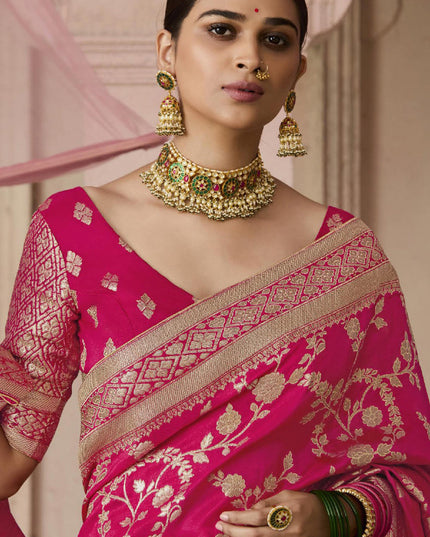 Fuchsia Dola Viscose Silk Woven Wedding Saree