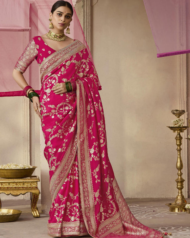 Fuchsia Dola Viscose Silk Woven Wedding Saree