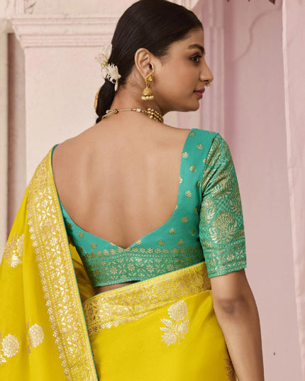 Lemon Yellow Dola Viscose Silk Woven Wedding Saree