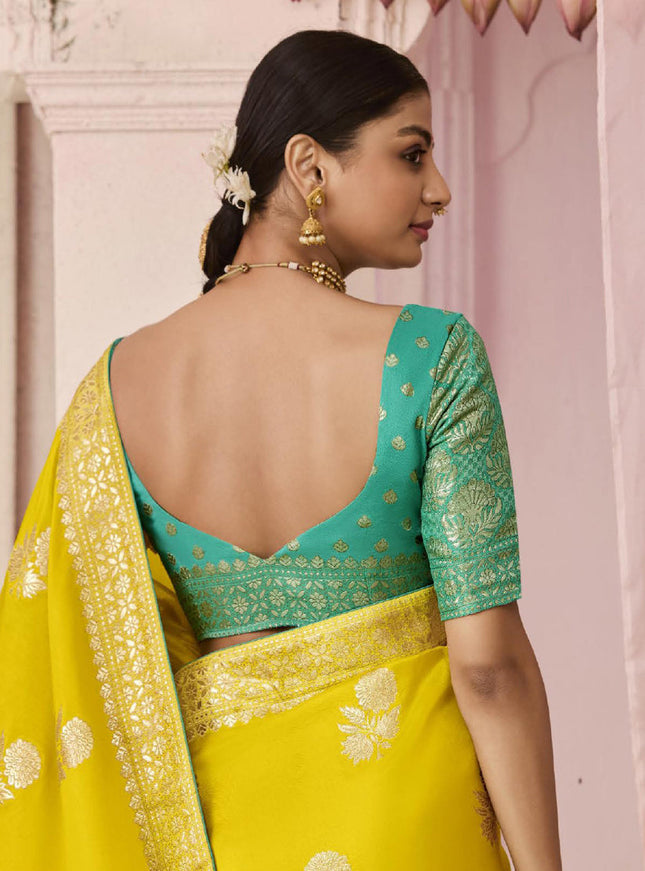 Lemon Yellow Dola Viscose Silk Woven Wedding Saree