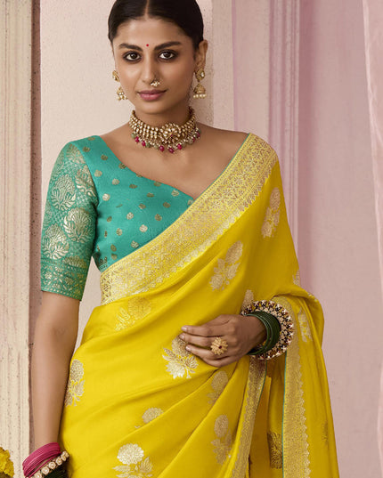 Lemon Yellow Dola Viscose Silk Woven Wedding Saree