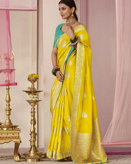 Lemon Yellow Dola Viscose Silk Woven Wedding Saree