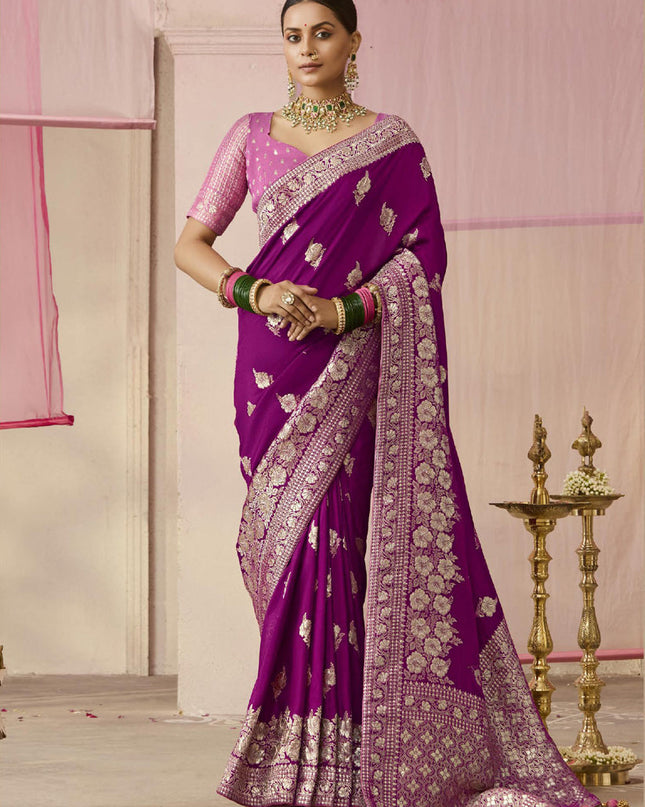 Magenta Dola Viscose Silk Woven Wedding Saree