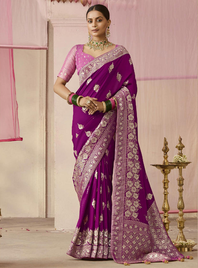 Magenta Dola Viscose Silk Woven Wedding Saree