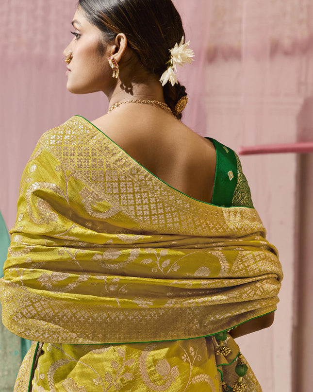 Chartreuse Green Dola Viscose Silk Woven Wedding Saree