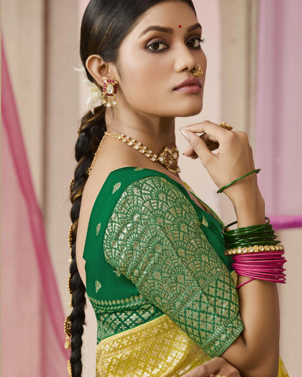 Chartreuse Green Dola Viscose Silk Woven Wedding Saree