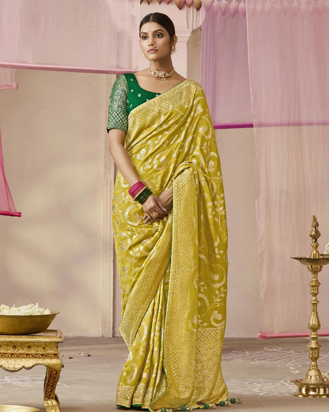 Chartreuse Green Dola Viscose Silk Woven Wedding Saree