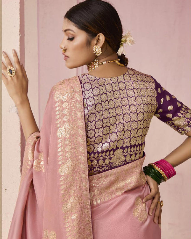 Blush Pink Dola Viscose Silk Woven Wedding Saree