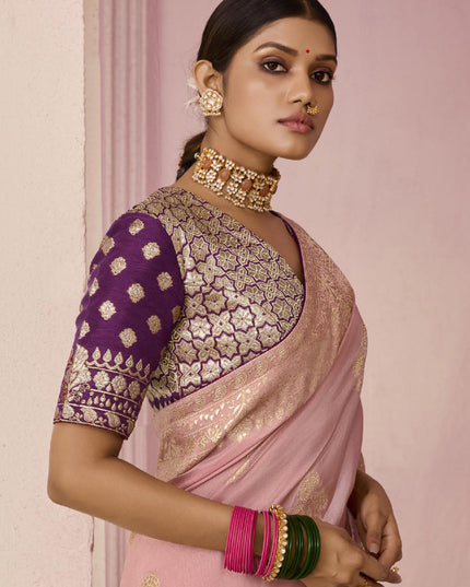 Blush Pink Dola Viscose Silk Woven Wedding Saree