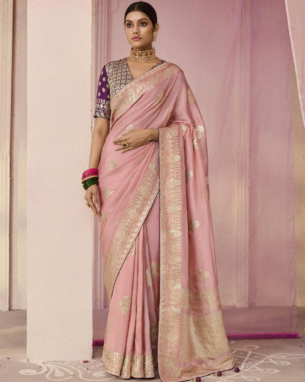 Blush Pink Dola Viscose Silk Woven Wedding Saree