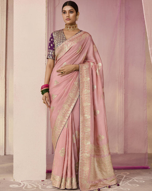 Blush Pink Dola Viscose Silk Woven Wedding Saree