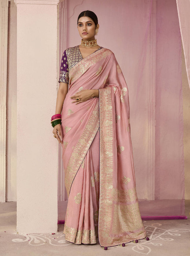Blush Pink Dola Viscose Silk Woven Wedding Saree