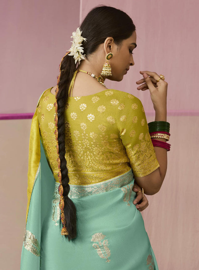 Ice Mint Dola Viscose Silk Woven Wedding Saree