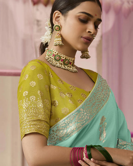 Ice Mint Dola Viscose Silk Woven Wedding Saree