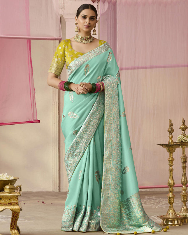 Ice Mint Dola Viscose Silk Woven Wedding Saree