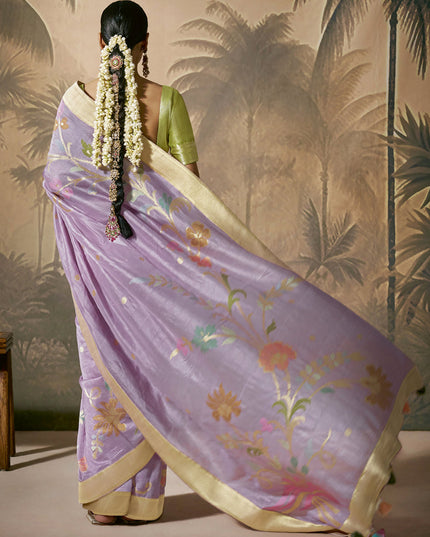 Lavender Silk Woven Work Designer Wedding Saree