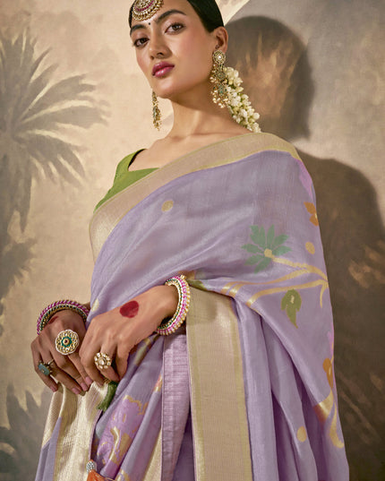 Lavender Silk Woven Work Designer Wedding Saree