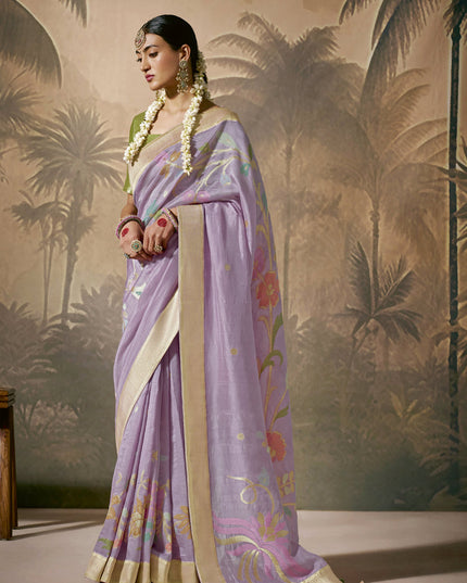 Lavender Silk Woven Work Designer Wedding Saree