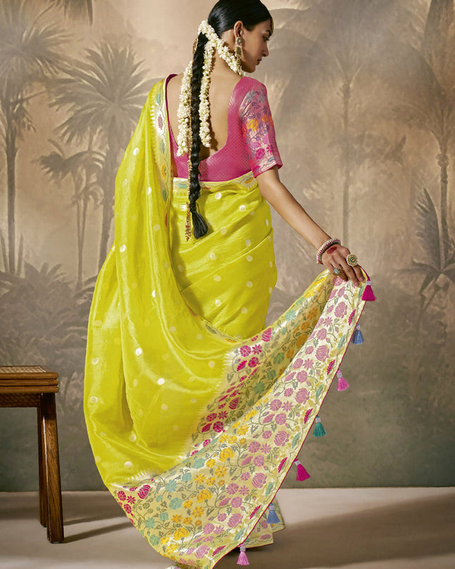 Lime Green Silk Woven Work Designer Wedding Saree