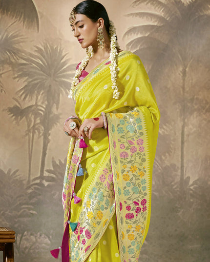 Lime Green Silk Woven Work Designer Wedding Saree