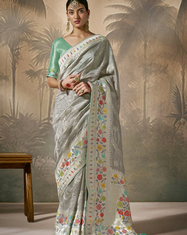 Grey Silk Woven Work Designer Wedding Saree