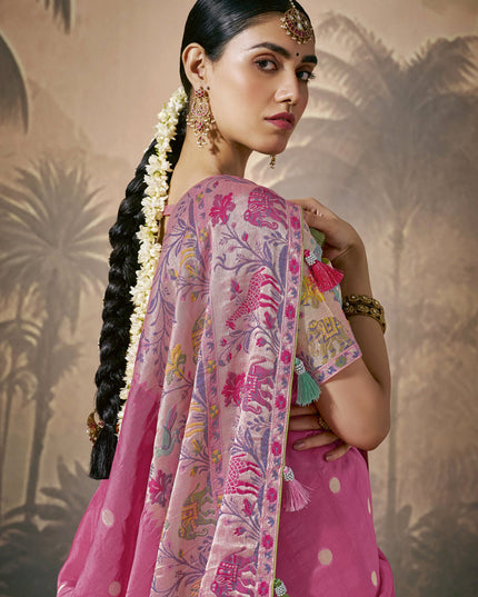 Pink Silk Woven Work Designer Wedding Saree