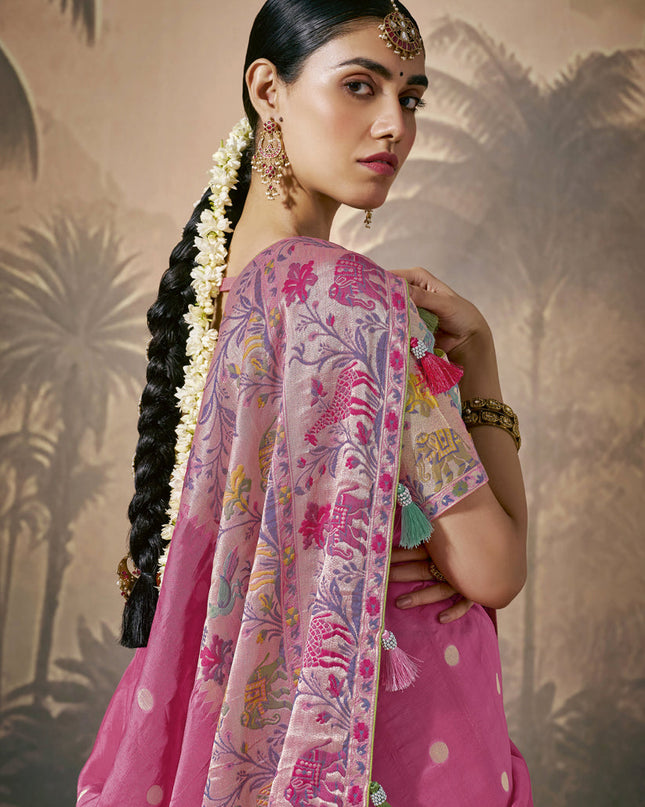 Pink Silk Woven Work Designer Wedding Saree