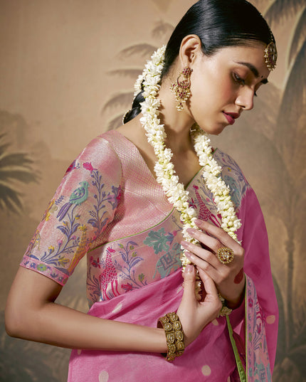 Pink Silk Woven Work Designer Wedding Saree