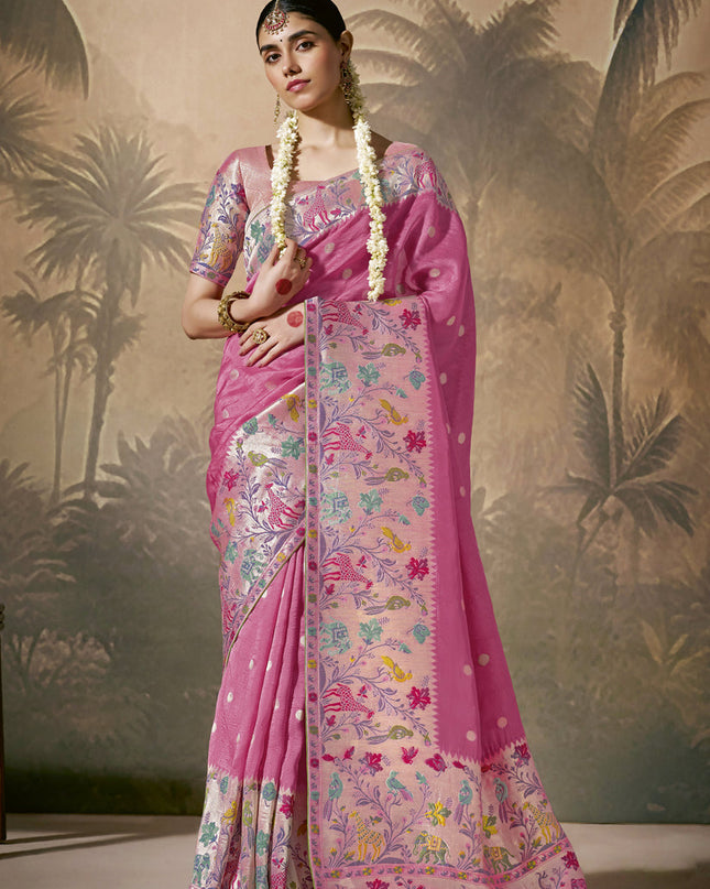 Pink Silk Woven Work Designer Wedding Saree