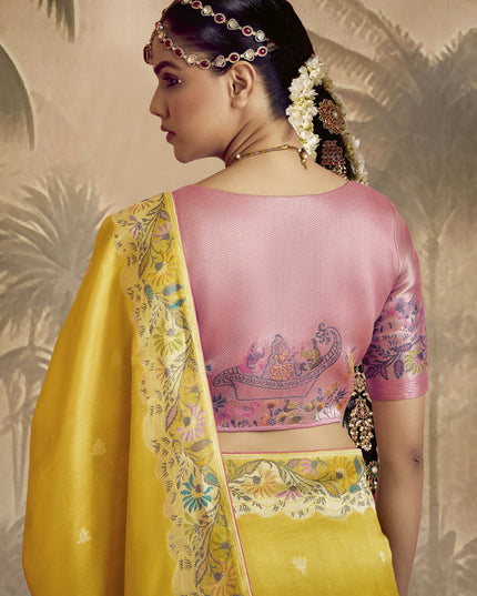 Yellow Silk Woven Work Designer Wedding Saree