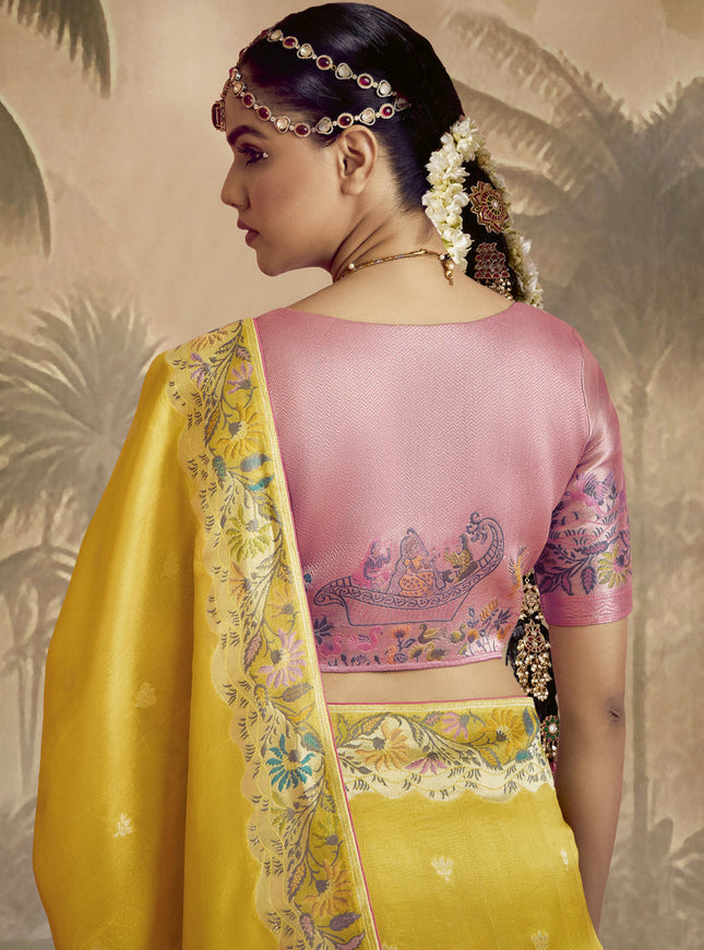 Yellow Silk Woven Work Designer Wedding Saree