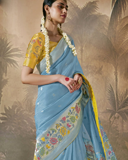 Sky Blue Silk Woven Work Designer Wedding Saree