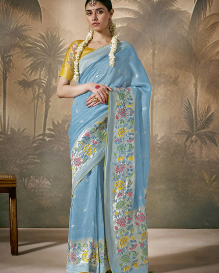 Sky Blue Silk Woven Work Designer Wedding Saree