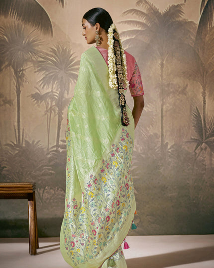Pista Green Silk Woven Work Designer Wedding Saree