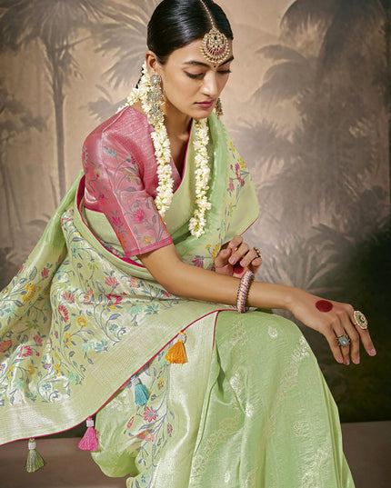 Pista Green Silk Woven Work Designer Wedding Saree