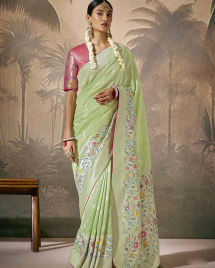 Pista Green Silk Woven Work Designer Wedding Saree