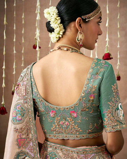 Peach Organza Silk Embroidered Designer Saree