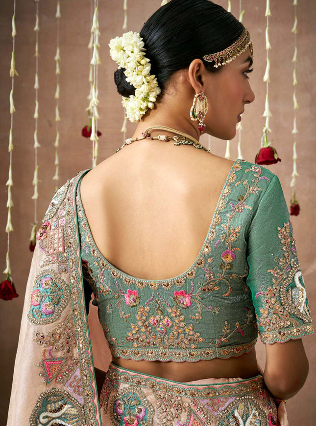 Peach Organza Silk Embroidered Designer Saree