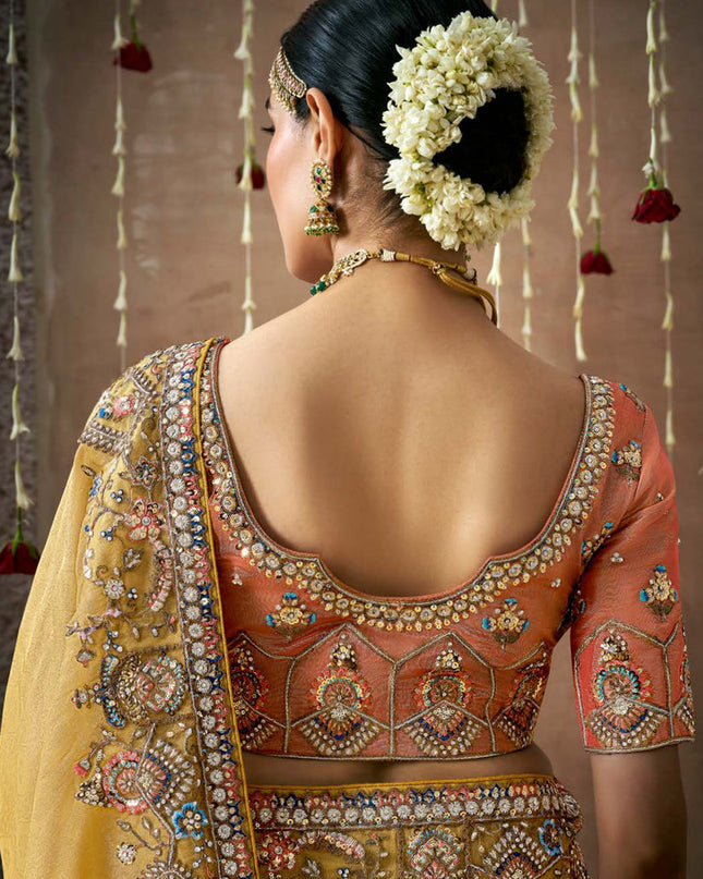 Corn Yellow Organza Silk Embroidered Designer Saree