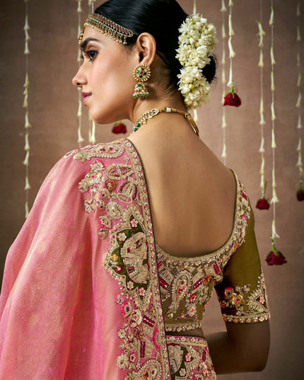 Pink Organza Silk Embroidered Designer Saree